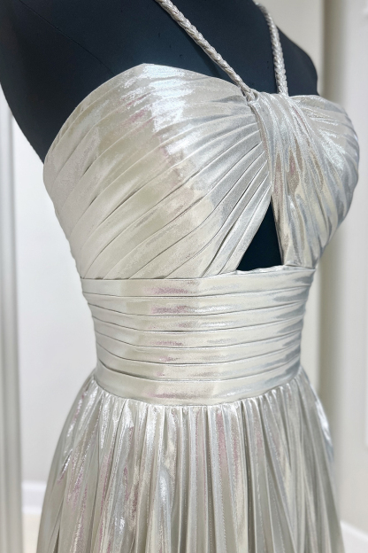 Sparkly Fuchsia A-Line Halter Pleated Short Homecoming Dress