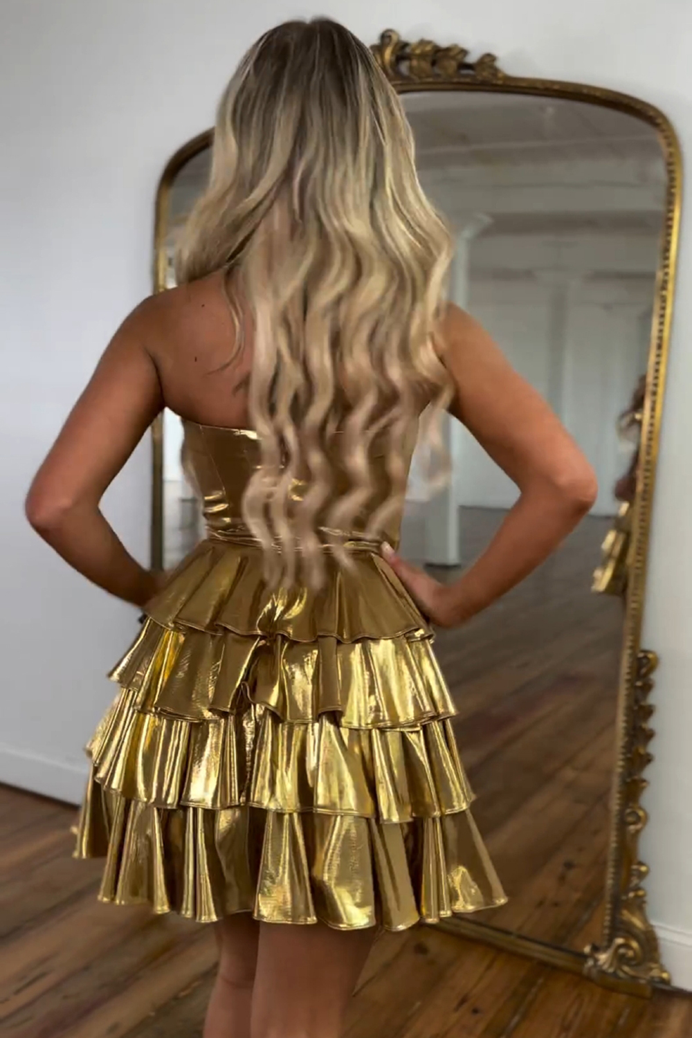 Golden A Line Corset Short Homecoming Dress With Ruffles-BMbridal