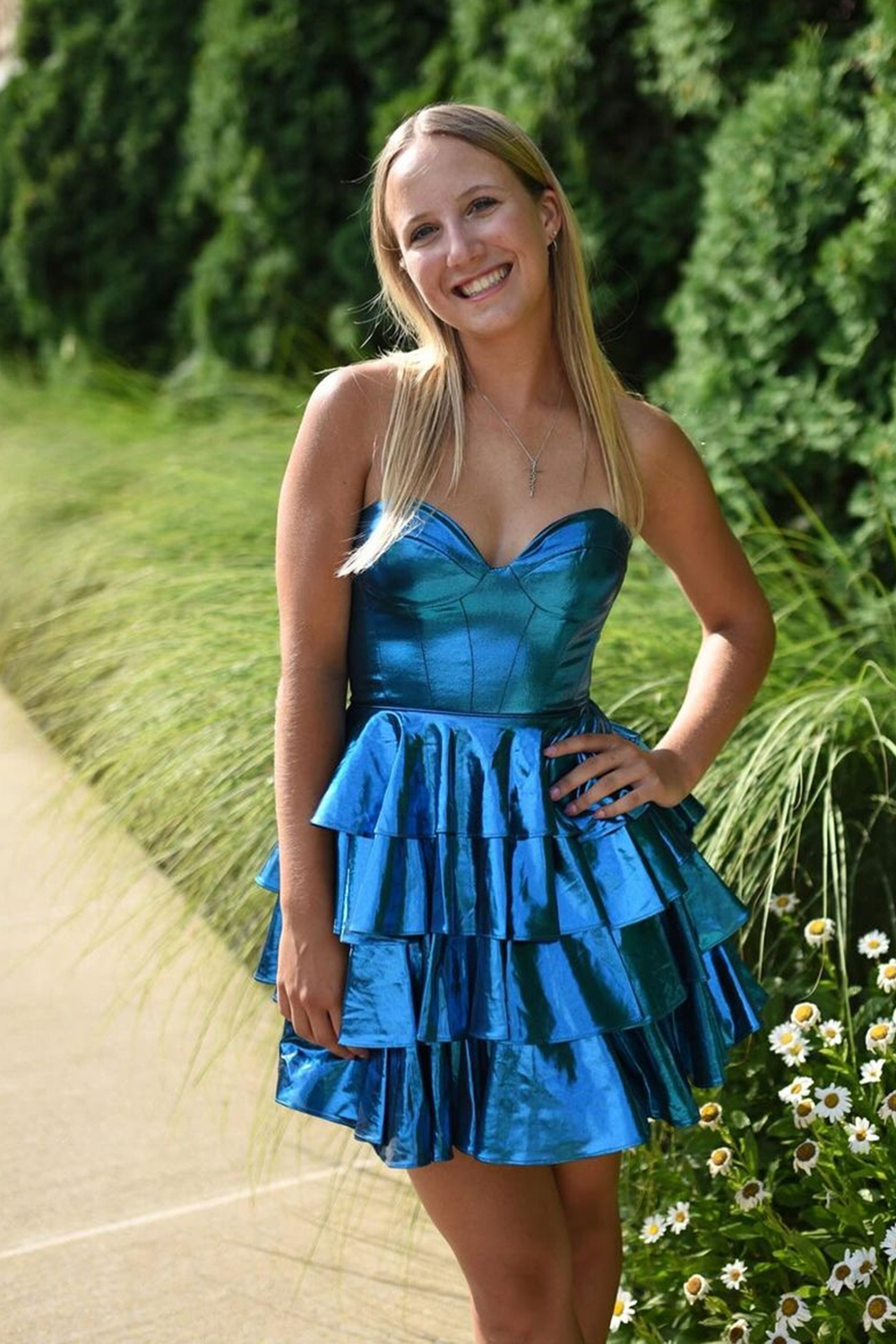 Fluffy Golden A Line Corset Short Homecoming Dress With Ruffles-BMbridal