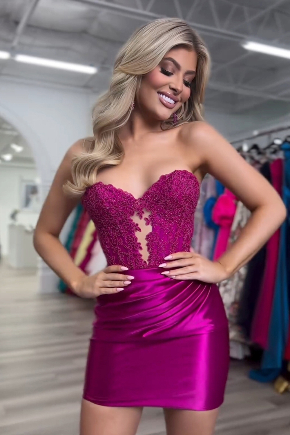 Sparkly Black Strapless Corset Tight Short Homecoming Dress with Appliques-BMbridal