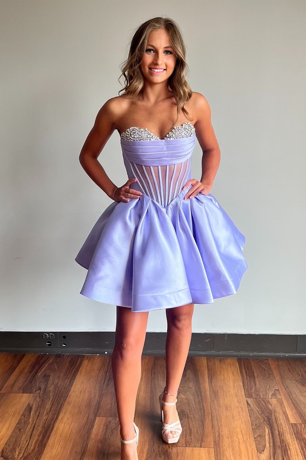 Trendy Fuchsia Corset A Line Strapless Short Homecoming Dress with Beadings