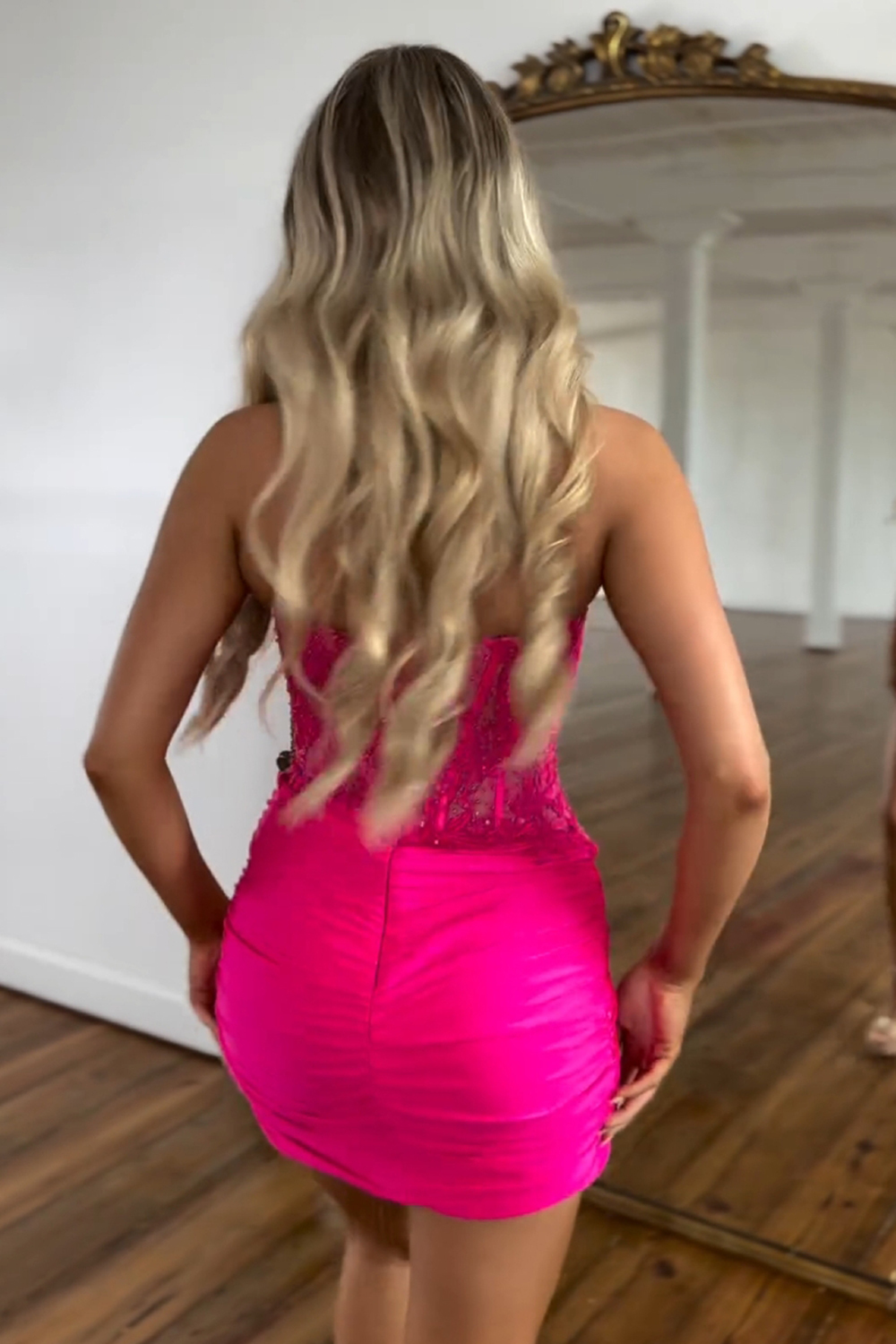 Sparkly Fuchsia Corset Sequins Short Tight Homecoming Dress-BMbridal