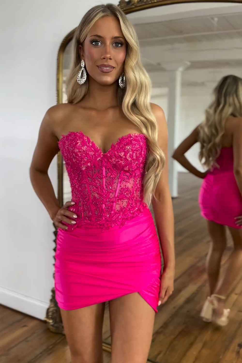Fuchsia Sweetheart Tight Corset Homecoming Dress with Beading