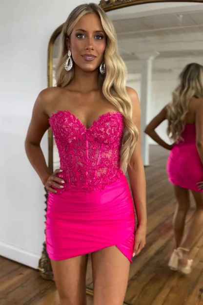 Fuchsia Sweetheart Tight Corset Homecoming Dress with Beading