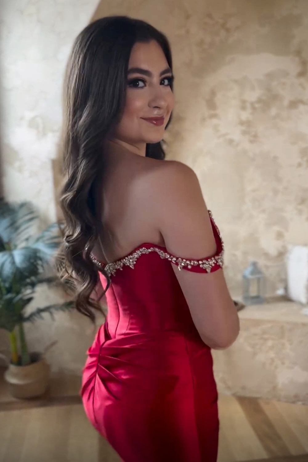 Sparkly Red Off The Shoulder Tight Short Homecoming Dress with Beadings-BMbridal