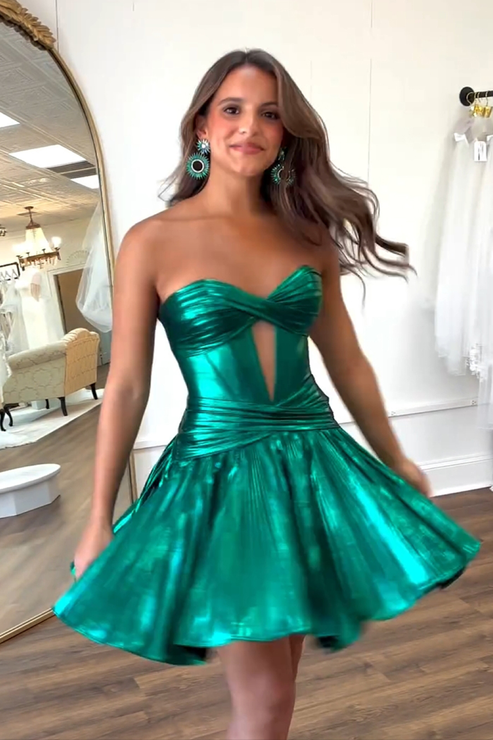 Dark Green Corset Sweetheart A Line Short Homecoming Dress  BMBRIDAL