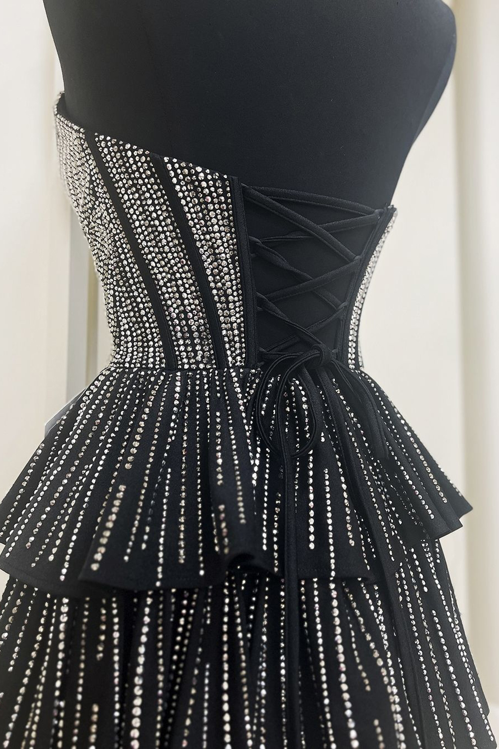 Sparkly Black A Line Corset Short Homecoming Dress With Ruffles-BMbridal