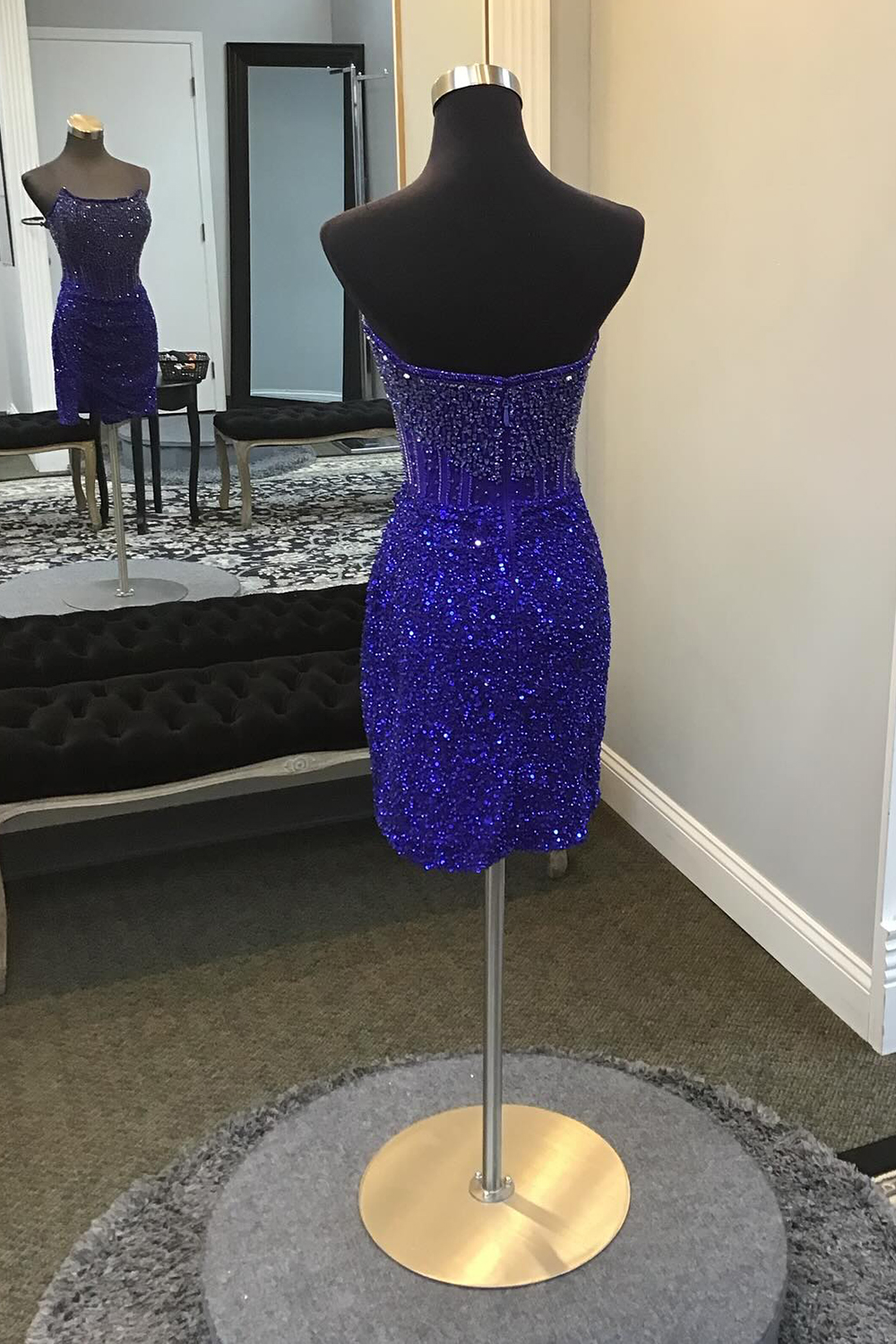 Golden Sparkly Corset Beaded Strapless Tight Short Homecoming Dress