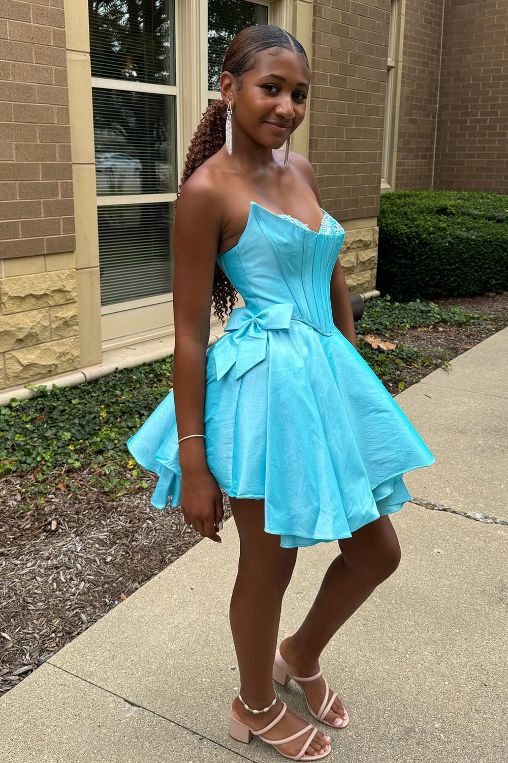 Sparkly Pink Corset Sweetheart A Line Short Homecoming Dress