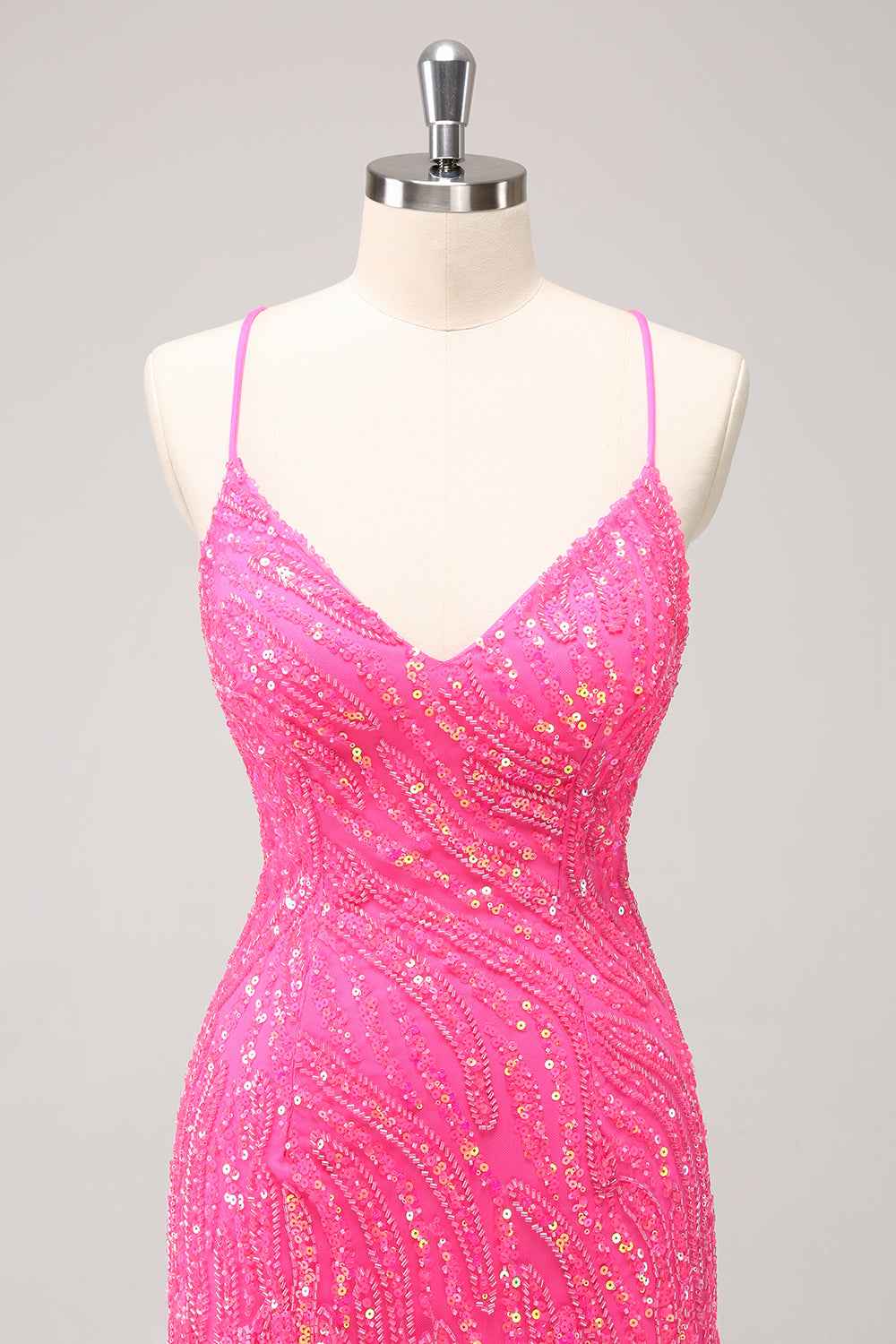 Sparkly Hot Pink Spaghetti Straps Sequins  Bodycon Short Homecoming Dress with Fringe