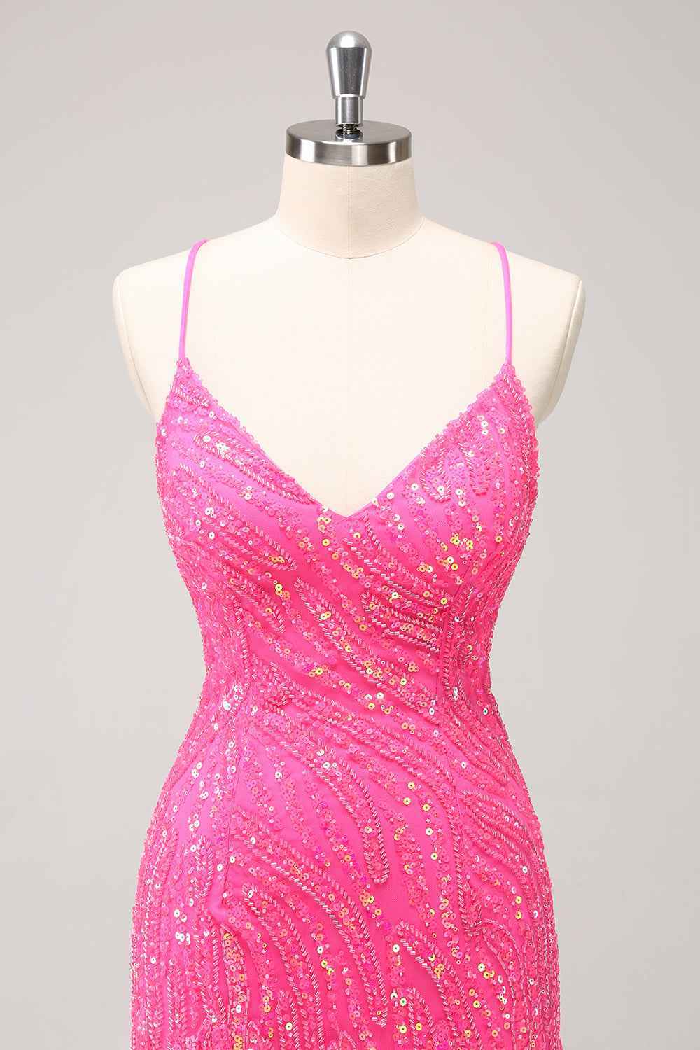 Sparkly Hot Pink Spaghetti Straps Sequins  Bodycon Short Homecoming Dress with Fringe