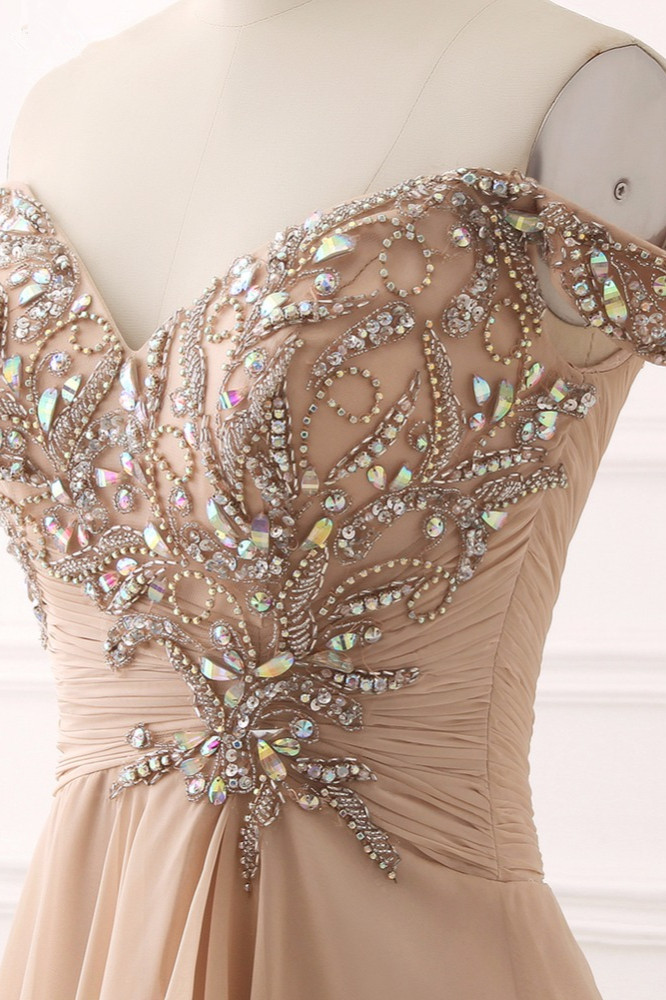 BMbridal Elegant Off-the-Shoulder Sweetheart Ruffle Prom Dresses with Appliques Beadings