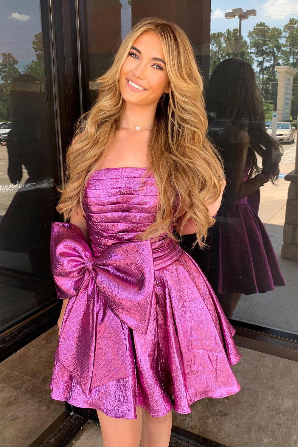 Purple Sweetheart Corset A Line Short Homecoming Dress With Bow-BMbridal