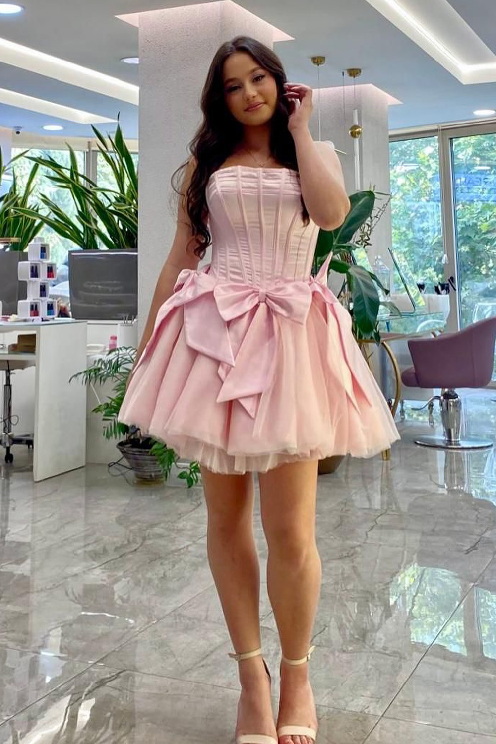 Pink A Line Sweetheart Corset Short Homecoming Dress-BMbridal