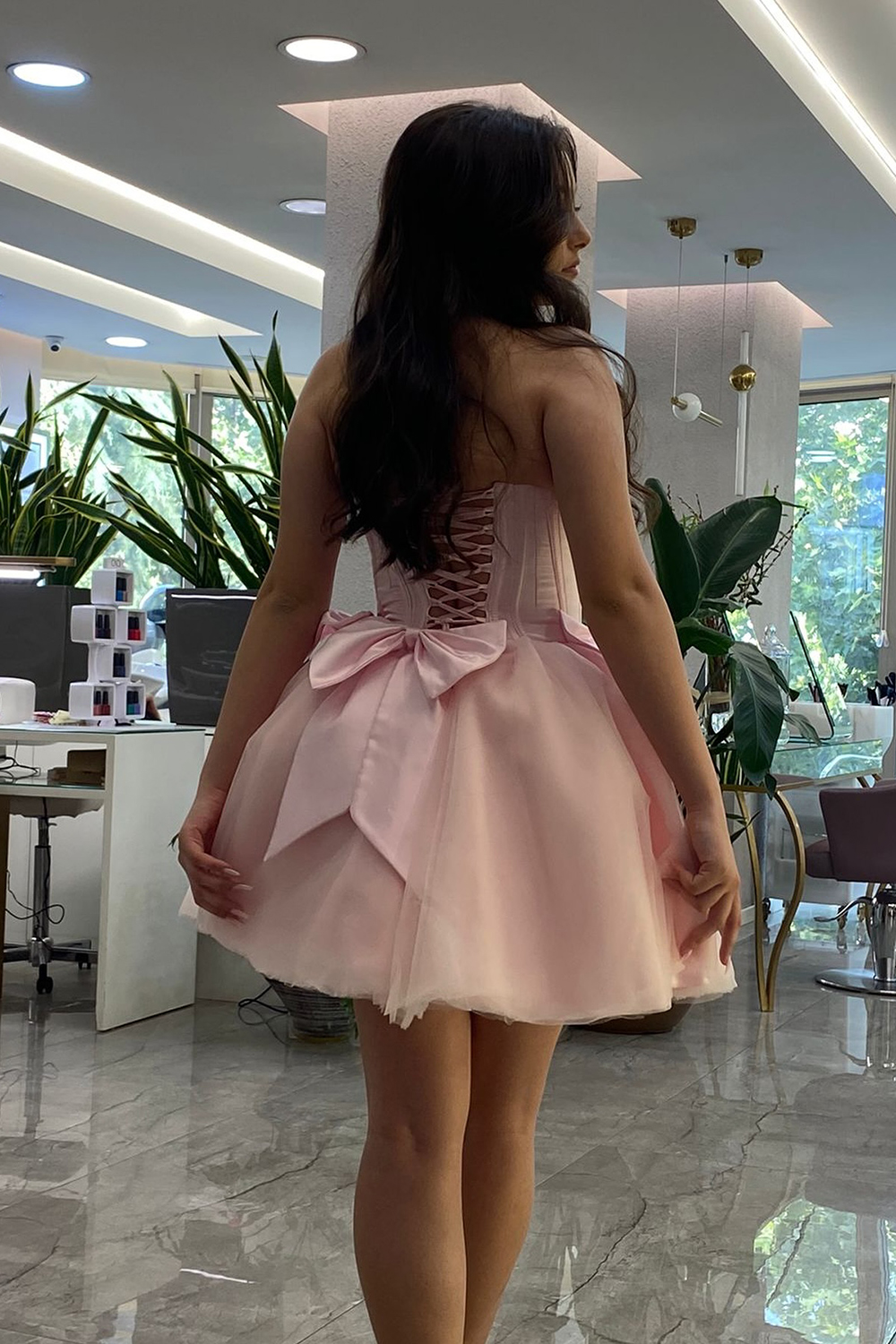 Pink A Line Sweetheart Corset Short Homecoming Dress-BMbridal