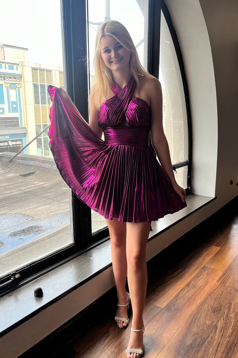 Fuchsia Criss Cross Halter A Line Satin Short Homecoming Dress-BMbridal