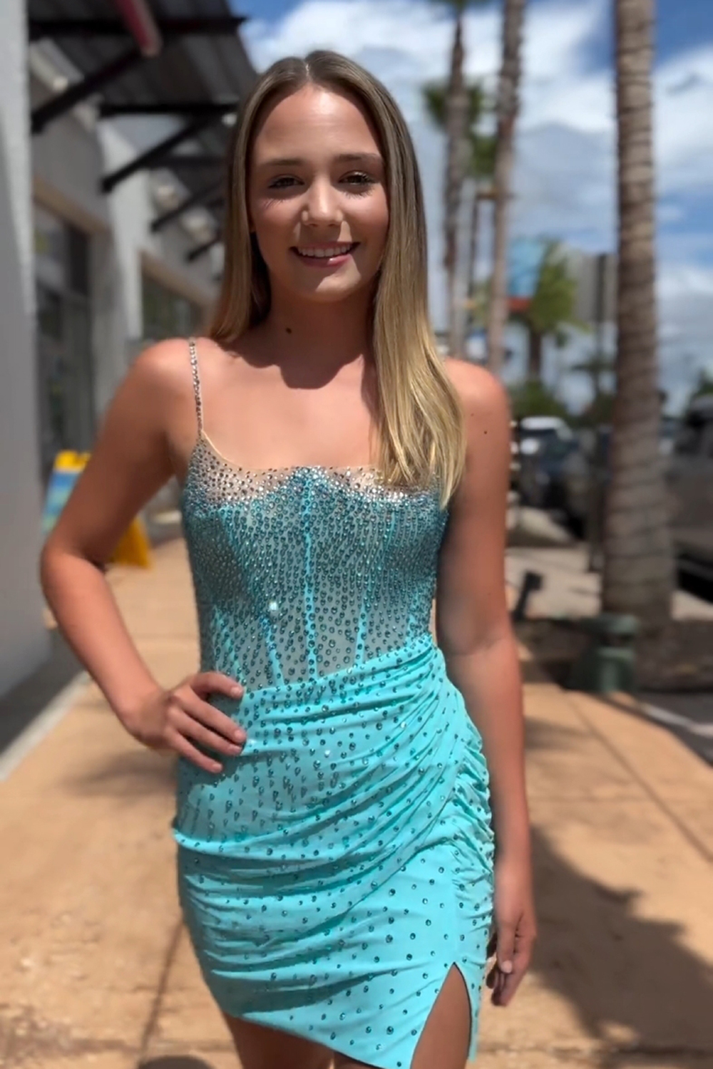 Green Sparkly Corset Tight Short Homecoming Dress With Beadings-BMbridal