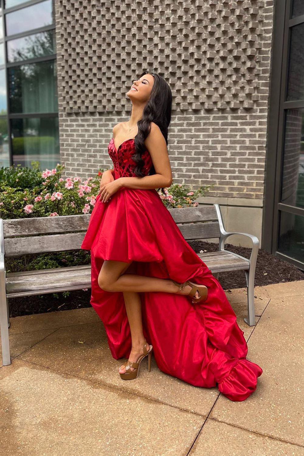 Red Mirror Strapless Corset High Low Homecoming Dress-BMbridal