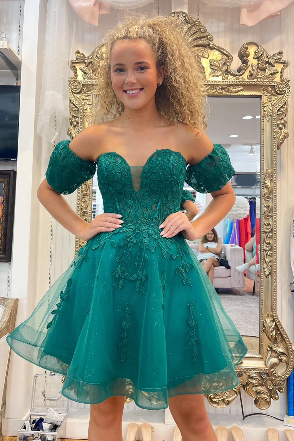 Green Strapless A Line Embroidered Short Homecoming Dress-BMbridal