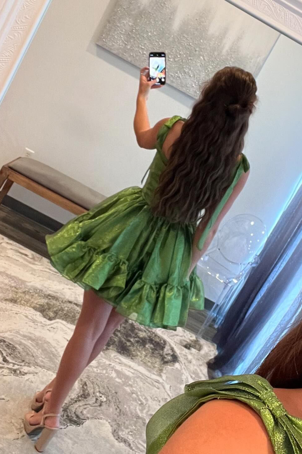 A-Line Kelly Green Short Homecoming Dress with Bow-BMbridal