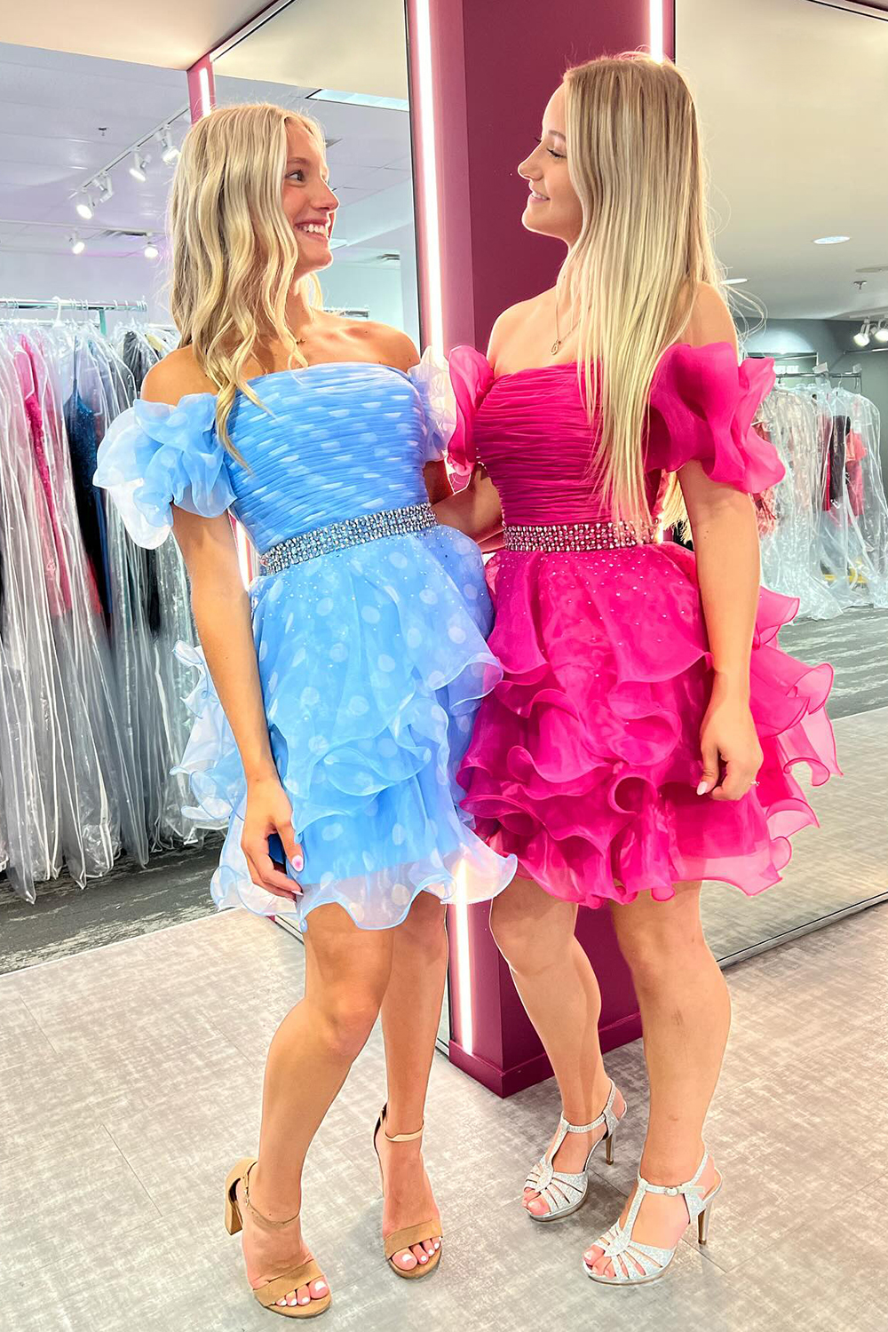 Fuchsia Off The Shoulder Ruffled Short Homecoming Dress-BMbridal