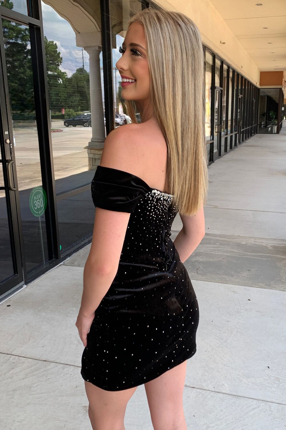 black hoco dress off the shoulder homecoming dresses black short Short Glitter Off-the-Shoulder Homecoming  Dress Black / Large