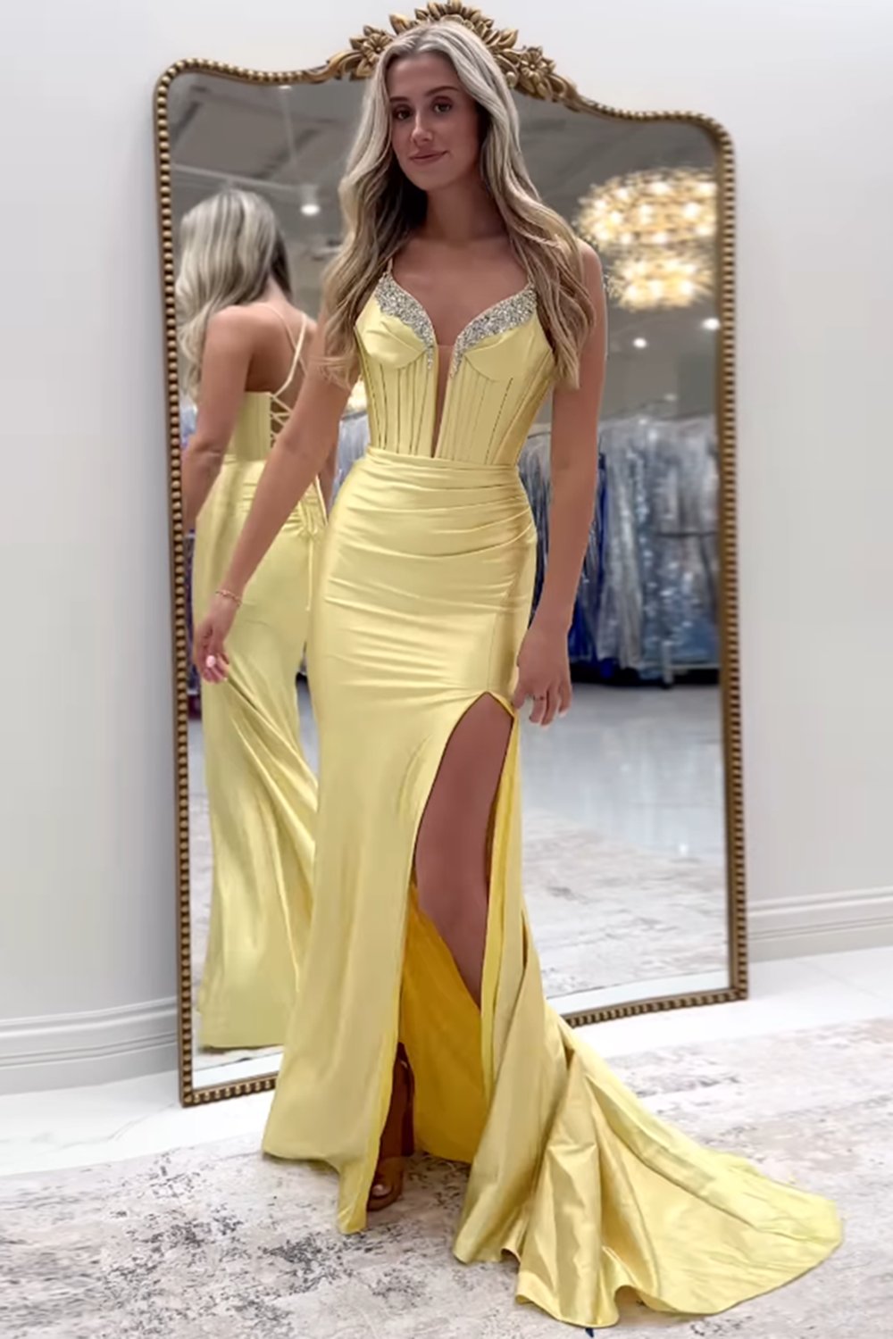 Fuchsia Spaghetti Straps Satin Long Corset Prom Dress with Beading