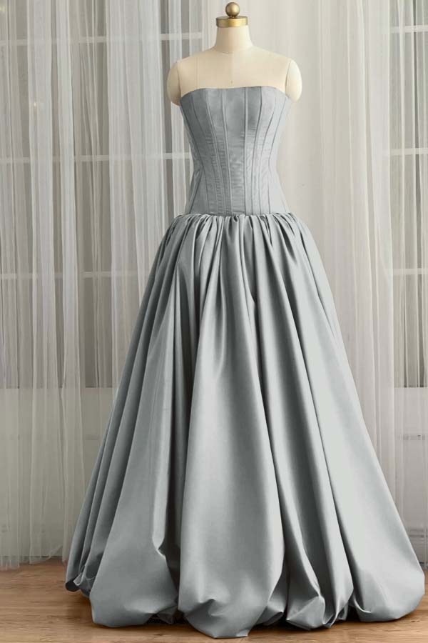 Sleeveless Strapless Long Ball Gown Prom Dress With Pleated