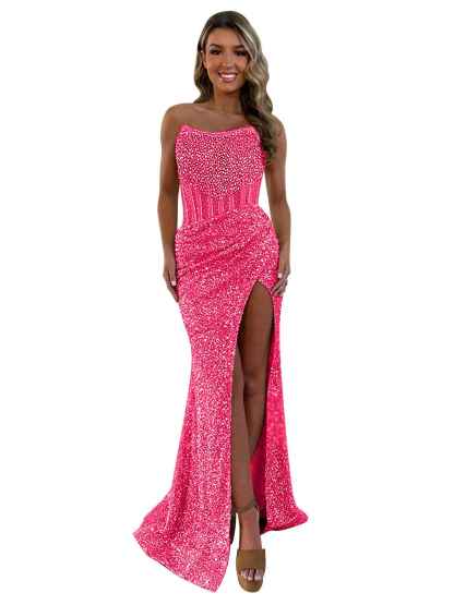 Gorgeous Sparkly Strapless Long Mermaid Prom Dress with Slit