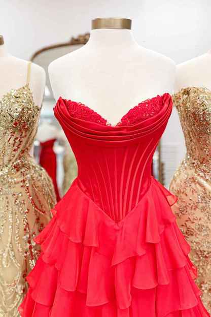 Blue Sweetheart Ruffled Long Corset Prom Dress with Slit