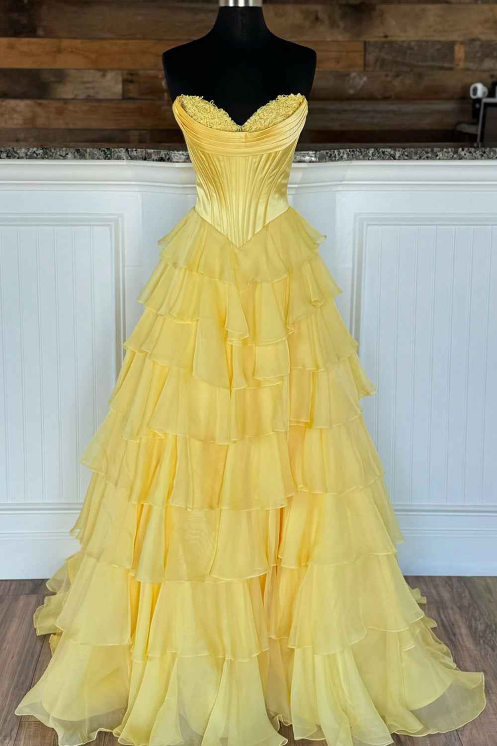 Blue Sweetheart Ruffled Long Corset Prom Dress with Slit