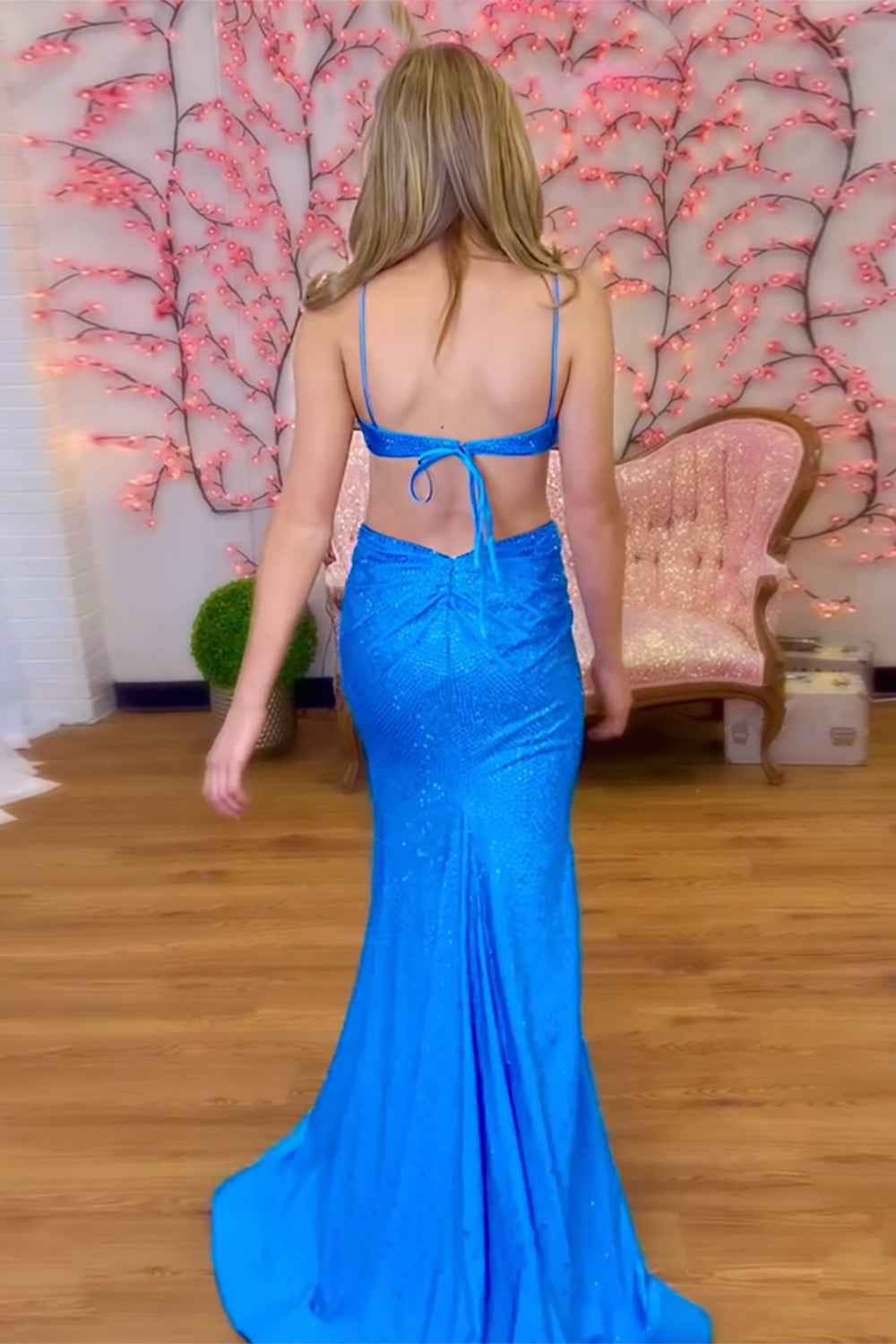 Sparkly Red Spaghetti Straps Cut-out Mermaid Long Prom Dress with Beading