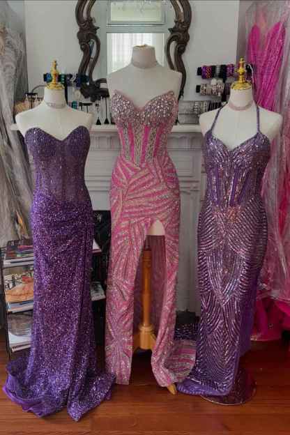 Sparkly Blue Sweetheart Sequins Bodycon Long Corset Prom Dress with Beading