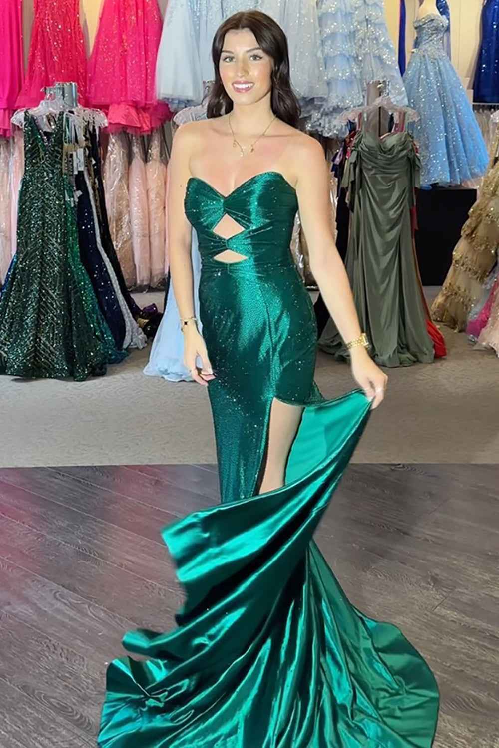 Glitter Yellow Sweetheart Mermaid Cut-out Long Prom Dress with Beading