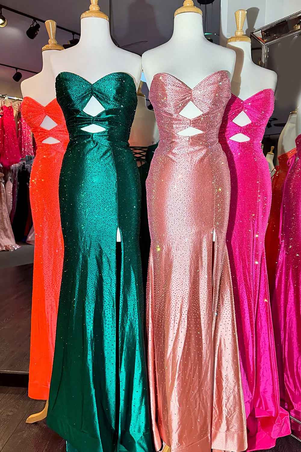 Glitter Yellow Sweetheart Mermaid Cut-out Long Prom Dress with Beading