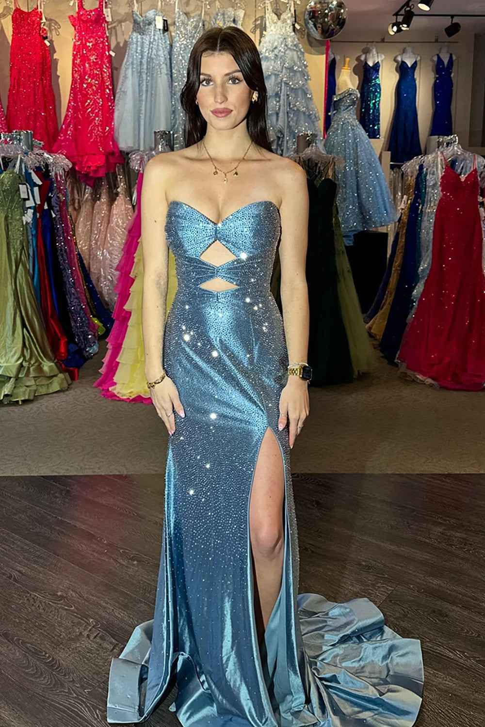 Glitter Lilac Sweetheart Mermaid Cut-out Long Prom Dress with Beading