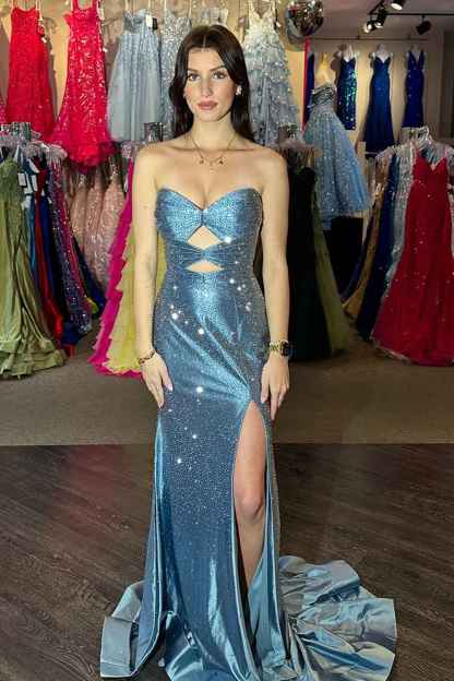 Glitter Lilac Sweetheart Mermaid Cut-out Long Prom Dress with Beading