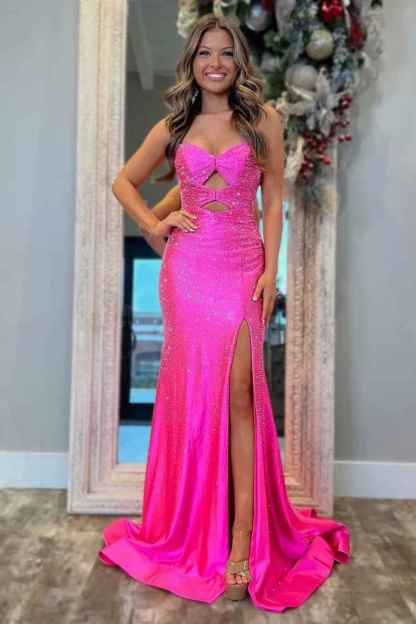 Glitter Yellow Sweetheart Mermaid Cut-out Long Prom Dress with Beading