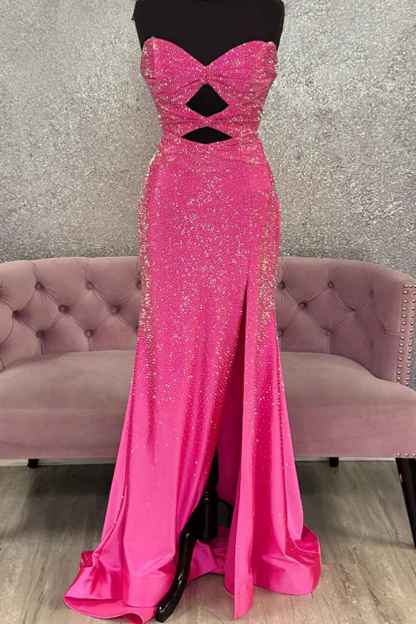 Glitter Yellow Sweetheart Mermaid Cut-out Long Prom Dress with Beading