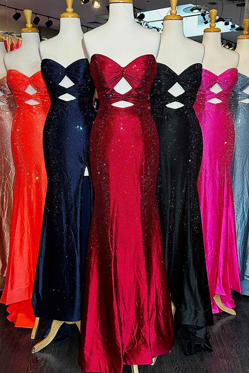 Glitter Yellow Sweetheart Mermaid Cut-out Long Prom Dress with Beading