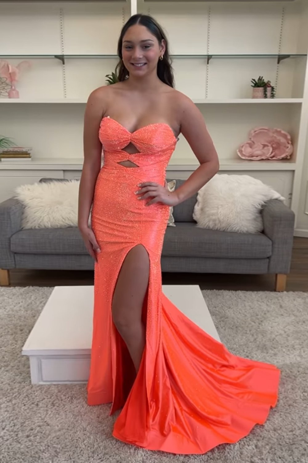 Glitter Yellow Sweetheart Mermaid Cut-out Long Prom Dress with Beading