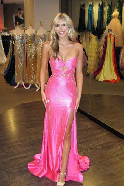 Glitter Yellow Sweetheart Mermaid Cut-out Long Prom Dress with Beading