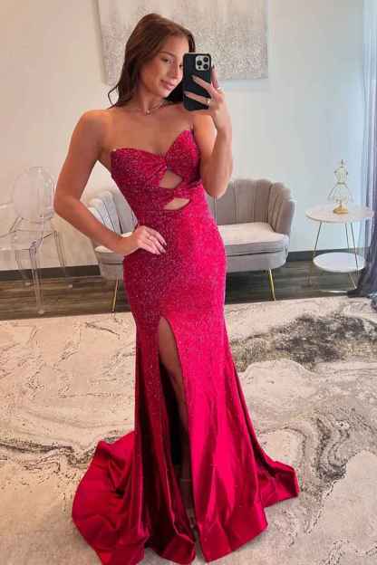 Glitter Yellow Sweetheart Mermaid Cut-out Long Prom Dress with Beading