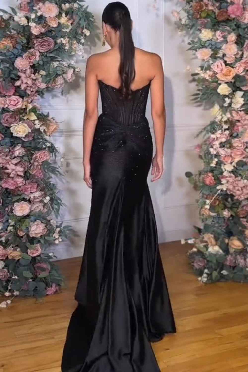 Sparkly Golden Sweetheart Mermaid Beaded Long Corset Prom Dress with Slit