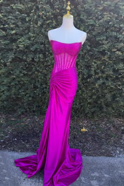 Sparkly Golden Sweetheart Mermaid Beaded Long Corset Prom Dress with Slit