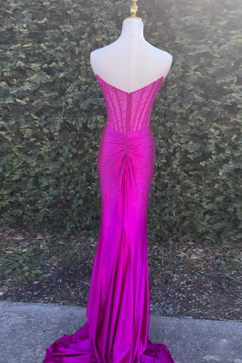 Sparkly Golden Sweetheart Mermaid Beaded Long Corset Prom Dress with Slit