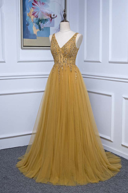 BMbridal Glamorous Tulle Straps V-Neck Ruffle Prom Dresses with Beadings Online