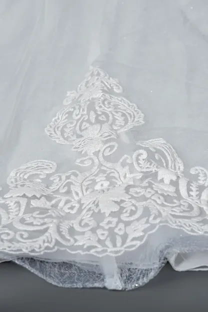 Stunning Cap Sleeve Ball Gown Sheer Tulle Wedding Dress with Lace V-Neck