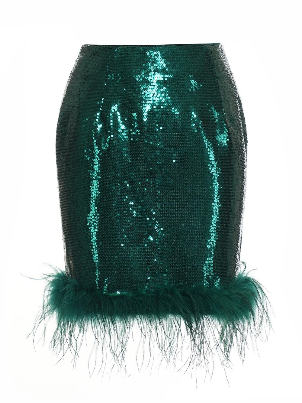 Shiny Dark Green Sequined Blazer And Skirt Set For Women-BMbridal