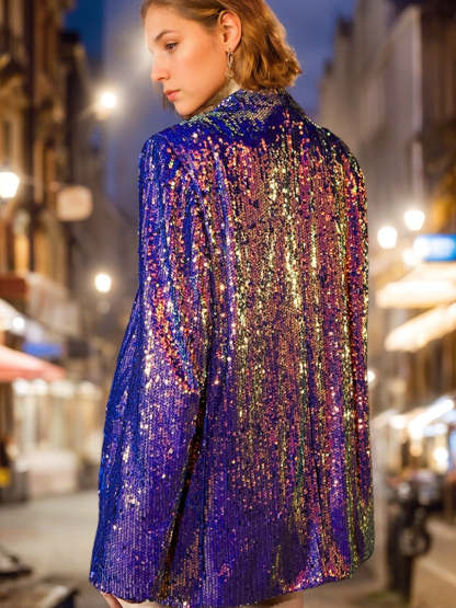 Oversized Longline Prom Blazer For Women In Sparkly Purple Sequins-BMbridal
